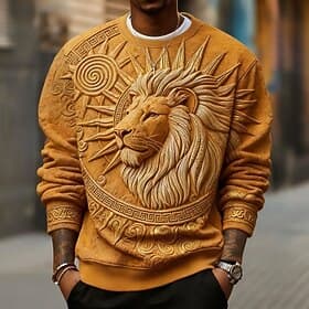 Mens 3D Gold Lion Sweatshirt Luxury Baroque Style Graphic Pullover Hip Hop Streetwear Crewneck Tops Clothing Apparel S M L XL XXL XXXL