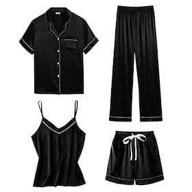 Women's Pajamas Loungewear Pajama Set Warm Fashion Casual Pure Color Elastic Waist Pant Shorts Home Vacation Street Long Sleeve Shirt Collar Black White Pink R