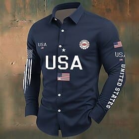 Men's 4th of July U.S. 250th Anniversary US Flag Patriotic Shirt Button Up Shirt Long Sleeve Vintage Retro Holiday Casual Daily Spring Fall Turndown 3D Print L