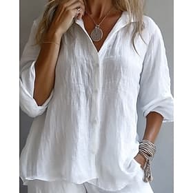 Women's Shirt Blouse Buttons Asymmetric Plain Elegant Active Long Sleeve Shirt Collar Regular Tops Holiday Going out White Yellow Pink Sky Blue Summer
