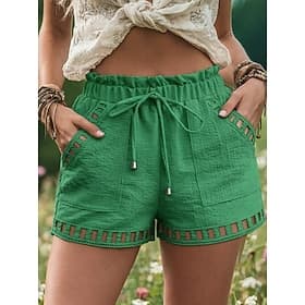 Dame Shorts i bomullslin Lin-inspirerte shorts Shorts Sommershorts Ferie Mote Fritid Kort Medium Midje Snorer Lomme Komfort Myk Pustende Elastisk utendørs Stra