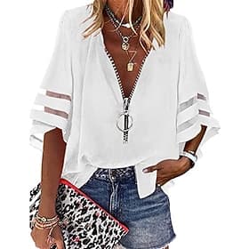 Damen Bluse Patchwork Reißverschluss Einfach Vintage Stilvoll Langarm V Ausschnitt Normale Oberteile Täglich Ferien Ausgehen Weiß Gelb Rosa Rote Grau Sommer Fr