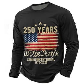 4th of July 2026 250th Memorial Day Men's 3D Print US Flag Crew Neck Long Sleeve T-Shirt Casual Daily