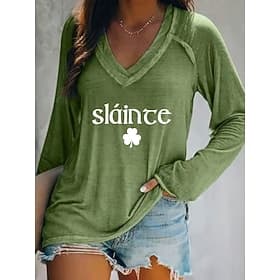 St. Patrick's Day Women's T Shirt Floral Graphic Plants Elegant Vintage Stylish Long Sleeve V Neck Regular Tops Daily Going out Weekend Print Blue Black White