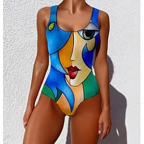 Maillot de bain une pièce pour femmes amincissant monokini slip contrôle du ventre taille haute mince sans dos mode de vacances vintage ombre graphique décolle