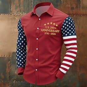 Men's 4th of July U.S. 250th Anniversary US Flag Patriotic Shirt Button Up Shirt Long Sleeve Vintage Retro Holiday Casual Daily Spring Fall Turndown 3D Print L thumbnail 2