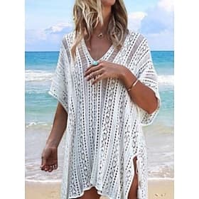Women's Swimwear Cover Up Swim Dress Swimsuit Cut Out Vacation Beach Wear Solid Color V Neck Short Sleeves Bathing Suits