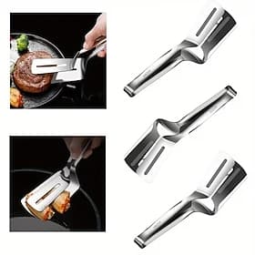 3pcs Stainless Steel Thickened Frying Pan Fork Steak Fish Spatula Kitchen Spatula Multifunctional Steak Clip Pancake Tool Heat-Resistant Fish Spatula Large Fli