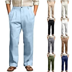 Men's Cotton Linen Pants Trousers Summer Pants Baggy Pants Beach Pants Pocket Solid Color Comfort Breathable Daily Outdoor Beach Vacation Fashion Black Brown I