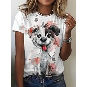 Women's T Shirt Print Graphic Animal Dog Vintage Stylish Classic Short Sleeve Crew Neck Round Neck Regular Tops Daily Weekend White Summer Spring Fall Winter