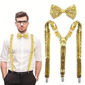Carnival Costume Bow Tie Y-Back Suspenders Disco Retro Vintage 1980s Sequins Adults' Men's Halloween Carnival Party Performance Dance Ballet Dress Up
