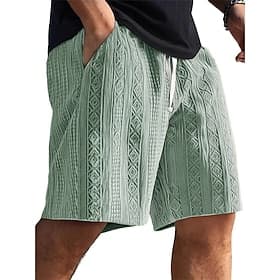 Homme Shorts d'été Shorts de plage Short décontracté Short texturé Jacquard Cordon de serrage Taille Élastique Couleur Unie Confort Respirant Longueur Genou Qu