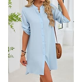 Women's Summer Tops Blouse Dressy Tops Ruched Patchwork Buttons Plain Elegant Vintage Daily Half Sleeve V Neck Regular Tops Daily Work Holiday White Light Gree