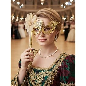 Masque de bal masqué en filigrane doré pour femmes avec embellissement floral - Accessoire de costume élégant pour le carnaval vénitien lors des fêtes et des b