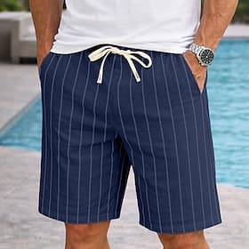 Hombre Pantalón corto Pantalones cortos de lino Pantalones cortos de verano Pantalones cortos de playa Correa Cintura elástica A Rayas Comodidad Transpirable L