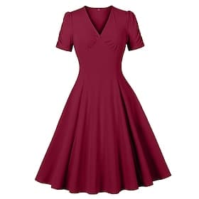 1950s Retro Vintage Dress Swing Dress Short Sleeves Solid Color Fancy Dress Women's Carnival Masquerade Daily Wear Bachelorette Party Adults' Dress
