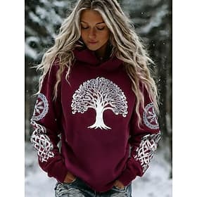 Women's Pullover Hoodie Sweatshirt Print Graphic Geometric Tribal Casual Long Sleeve Hooded Regular Tops Casual Party Evening Wear Street Blue claret Purple Gr