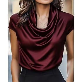 Women's Shirt Elegant Satin Top Summer Tops Ruched Patchwork Draped Solid Color Plain Elegant Vintage Daily Short Sleeve Asymmetrical Regular Tops Daily Work H