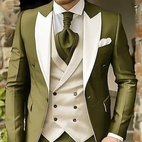 Men's Tuxedos Party Suits Beach Wedding Spring Wedding White Burgundy Spring  Summer Suit Peaked Lapel Fashion Party Patchwork Tailored Fit 3 Piece Single Brea