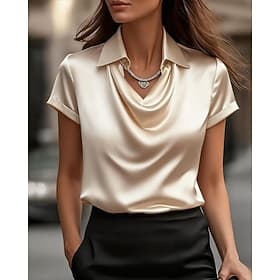 Women's Shirt Elegant Satin Top Blouse Plain Elegant Stylish Short Sleeve Shirt Collar Regular Tops Daily Holiday Going out White Champagne Wine Gray Summer Sp