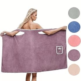 Women's Wearable Bath Wrap Towel Soft Coral Fleece Shower Skirt Lightweight Quick-Dry Spa Wrap