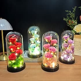 Glasrose für immer ewige Kristallblume leuchtende Rosen im Glaskuppel Geschenke für Frauen Mama Oma Ehefrau Schwester