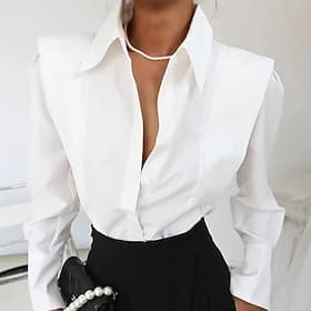 Women's Long Sleeve Blouse Shirt Elegant Button-up Collar Stylish Daily Work Top Summer Spring Fall Available in Blue Black White