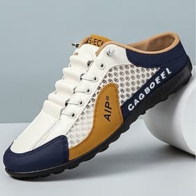 Men's White and Navy Sporty Sneakers, Comfortable Lace-Up Shoes for Active Lifestyles, Ideal for Running, Outdoor Activities and Casual Daywear