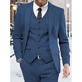 Herren Blazer  Weste  Anzughose Blazer Anzüge Geschäft Arbeit Hochzeit Mode Streetwear Herbst Winter Nylon Einfarbig 3 Teile Einreihig Blazer Schwarz Burgunder