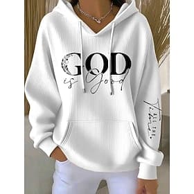 Women's Pullover Hoodie Sweatshirt Graphic Letter Casual Long Sleeve Hooded Regular Tops Casual Dailywear Sports Blue Black White Pink Spring Fall