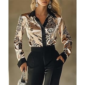 Women's Shirt Elegant Satin Top Blouse Ruched Patchwork Buttons Graphic Plain Elegant Vintage Daily Long Sleeve Shirt Collar Regular Tops Daily Work Holiday Kh