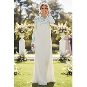 A-Line Sheath Column Floor Length Wedding Guest Dress Formal Dresses Evening Gown Mother of the Bride Dress Long Sleeve Crew Neck Elegant Formal Wedding Guest