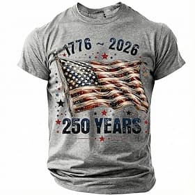 4th of July 2026 250th Memorial Day Men's 3D Print US Flag Crew Neck Short Sleeve T-Shirt Daily Street