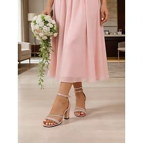 Women's Blush Pink Rhinestone Ankle Strap Block Heel Sandals, Elegant Minimalist Bridesmaid Shoes, Open Toe Dress Heels, Comfortable Wedding Party Footwear for
