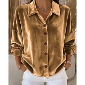 Women's Velvet Blouse Dressy Tops Ruched Patchwork Buttons Plain Elegant Vintage Ladies Long Sleeve Shirt Collar Long Tops Daily Work Holiday Maroon Light Purp