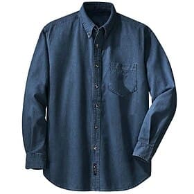 Men's Jeans Shirt Dark Blue Long Sleeve Plain Turndown Vacation Daily Front Pocket Clothing Apparel Denim Fashion Casual