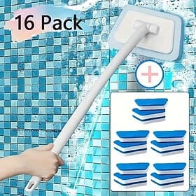 16-Piece Multi-Functional Cleaning Brush Set  Includes shower brush bathtub brush tile brush window glass brush floor brush with replaceable brush heads detach