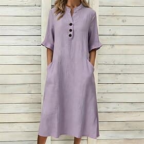 Damen Midikleid Shiftkleid schwarzes kleid Elegantes Kleid Elegant Vintage Mode Täglich Outdoor Urlaub Lässiger Schnitt Einfach Langarm Stehkragen Blau Schwarz