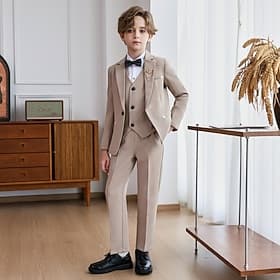 6-teiliger Ringträgeranzug für Jungen und Kinder (Sakko) Weste  Hose   Hemd  Krawatte, Jungenanzug, lässig, für Outdoor-Partys, modisch, cool, Basic, einfarbig