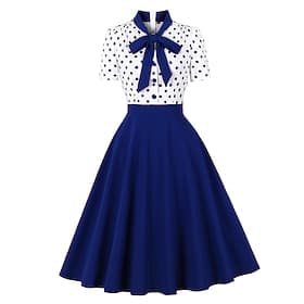 Années 1950 Rétro Vintage Rockabilly Robe Robe trapèze Manches courtes Pois Déguisement Femmes Carnaval Mascarade Tenue quotidienne Enterrement de Vie de Jeune