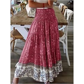 Damen Bohemien Mode Lässig Maxi Hohe Taille Röcke Blumen Druck Dehnbar Täglich Straße Rote Blau Purpur Grün Frühling