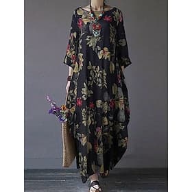 Per donna Abito maxi Misto cotone Abito a Tubino Vestito Casual Essenziale Casual Quotidiano Vacanza Vestibilità regolare Floreale Manica Lunga Girocollo Magen