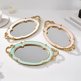 Cloud Shaped Mirrored Decorative Tray, Glass Mirror Inlay Resin Tray with Hand-Painted Finish, Vanity Makeup Organizer for Cosmetics, Jewelry Display, Desktop