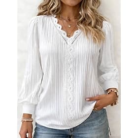 Women's Shirt Lace Patchwork Solid Color Elegant Stylish Casual Long Sleeve V Neck Regular Tops Daily Blue Black White Red Green Summer Spring Fall