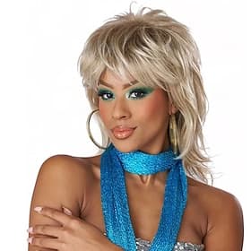 Perruque mulet blonde années 80 pour femme, style rockeuse/pop star, déguisement pour soirée costumée années 80