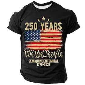 4th of July 2026 250th Memorial Day Men's 3D Print US Flag Crew Neck Short Sleeve T-Shirt Daily Street thumbnail 3