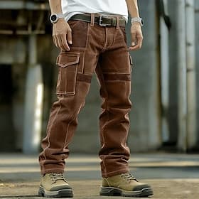Herren Cargo-Hosen Cargohose Cordhose Arbeitshosen Wildlederhose Patchwork Mehrere Taschen Gerader Schnitt Einfach Feuchtigkeitsableitend Atmungsaktiv Volle Lä thumbnail 2