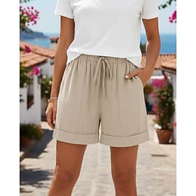 Per donna Chinos Shorts Pantaloncini Estivi Vacanza Casual Corto Vita media Semplice Coulisse Tasca Comodo Comodità Inelastico Quotidiano All'aperto Blu Nero R