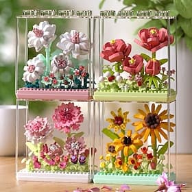Conjunto de blocos de montar 4D com flores, coleção colorida de mini peças florais, kit de construção com tema de jardim em plástico ABS, presente criativo par