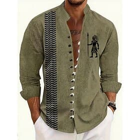 Men's Ethnic Indigenous Peoples Shirt Stand Collar Shirt Long Sleeve Vintage Retro Casual Vacation Spring Fall Mandarin Collar Band Collar Button-Down Linen Li